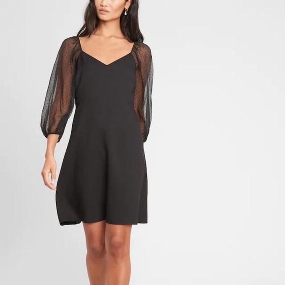 Banana Republic Black Puff-Sleeve Dot Swing Dress Size Medium